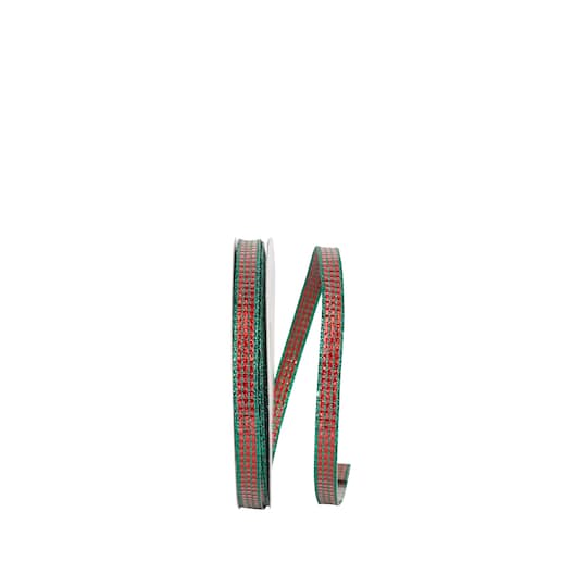 JAM Paper 3/8" x 25yd. Red & Green Metallic Shimmer Block Stripes Ribbon